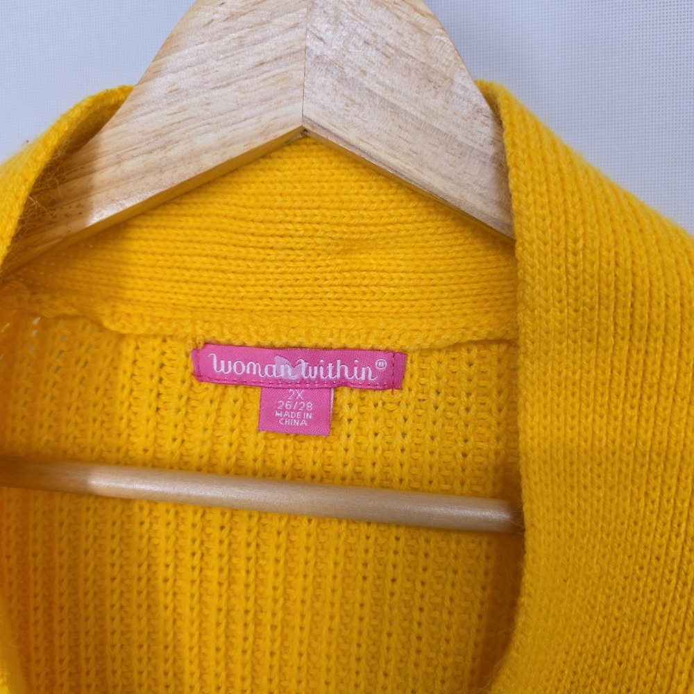 Woman Within Mustard Yellow Shaker Stitch Button Front Cardigan Sweater 2X 26/28 - Picture 2 of 6